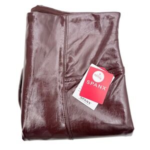 SPANX Faux Patent Leather Leggings Size Petite Medium in‎ Ruby 20301Q NEW